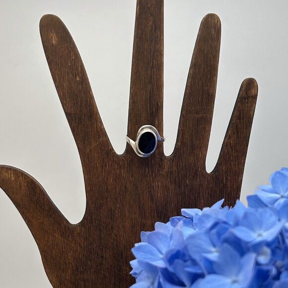 Jewelry - Vintage 925 Sterling Silver Black Onyx Oval Ring Size 6.5 Modernist